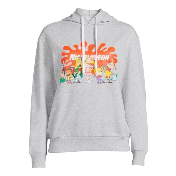 Nickelodeon 90s Cartoon Graphic Logo Pullover Gray Hooded Sweatshirt Medium - Picture 12 of 12
